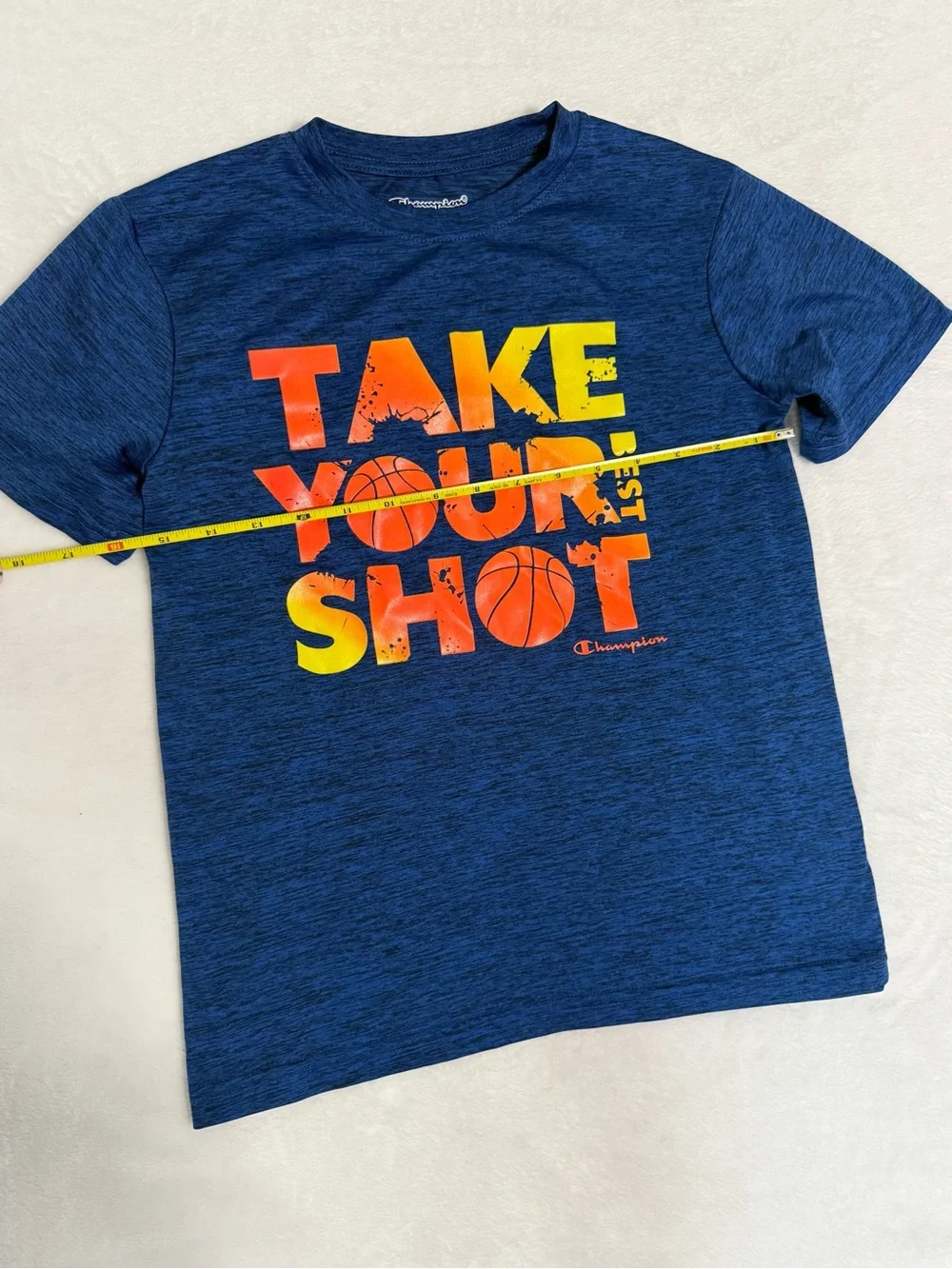 Champion Youth 10/12 Blue Performance T-Shirt Take Your Best Shot Basketball